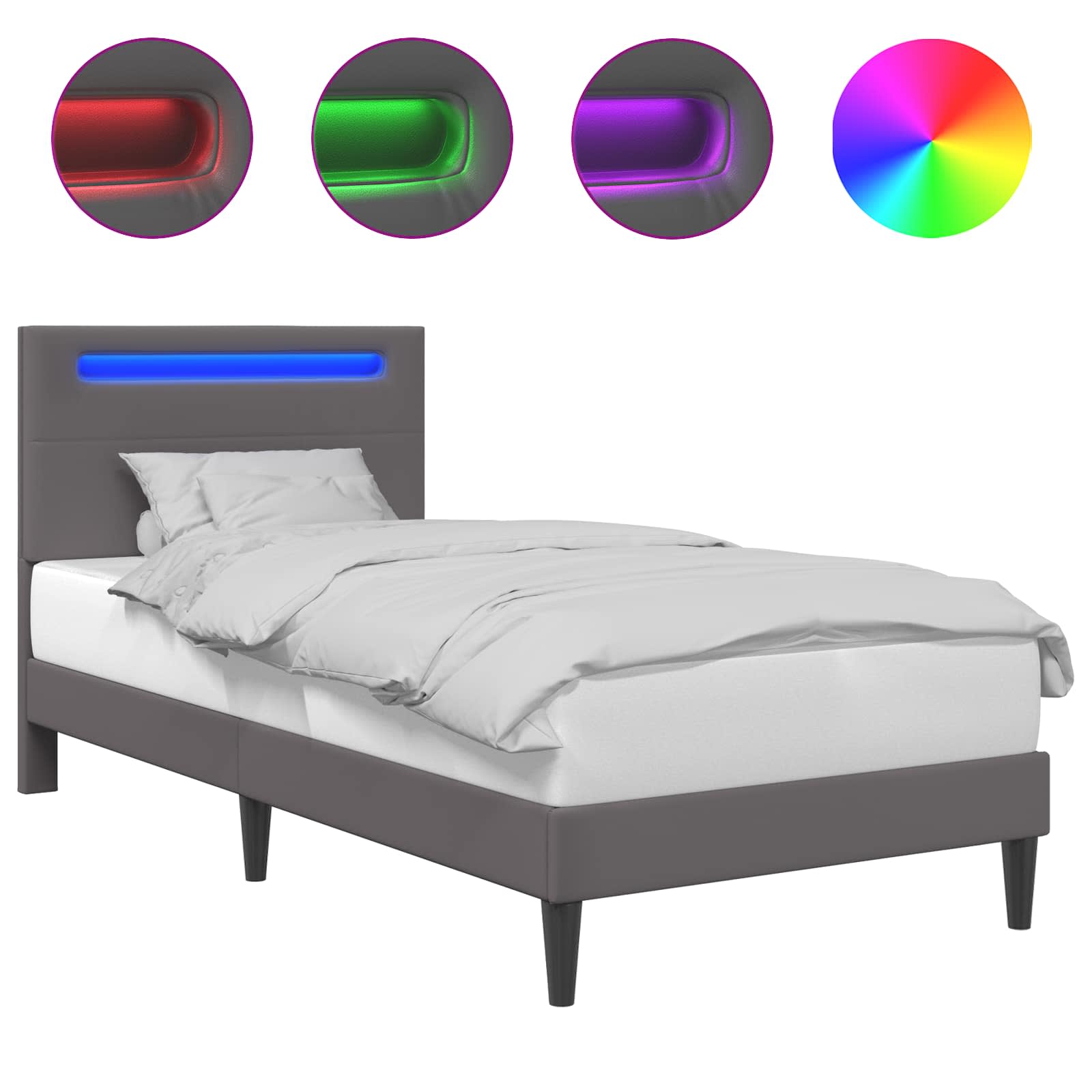 vidaXL Bedframe met LED-stripverlichting Grijs 80 x 200 cm Kunstleer
