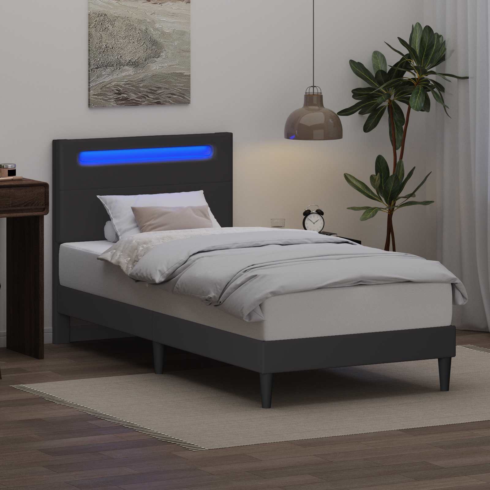 vidaXL Bedframe met LED-stripverlichting Grijs 80 x 200 cm Kunstleer
