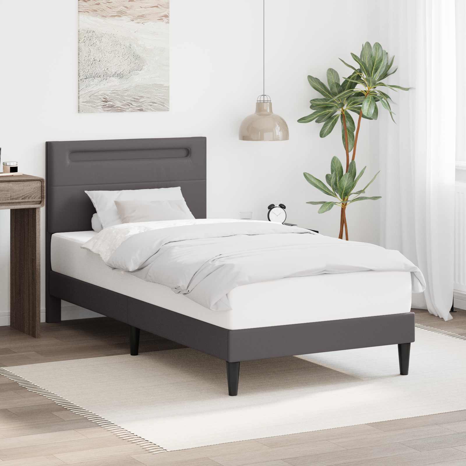 vidaXL Bedframe met LED-stripverlichting Grijs 80 x 200 cm Kunstleer