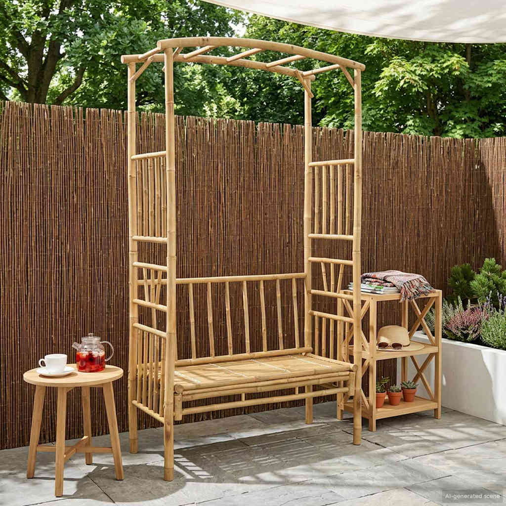 vidaXL Tuinboog met Bank Naturel 115 x 50 x 205 cm Bamboe