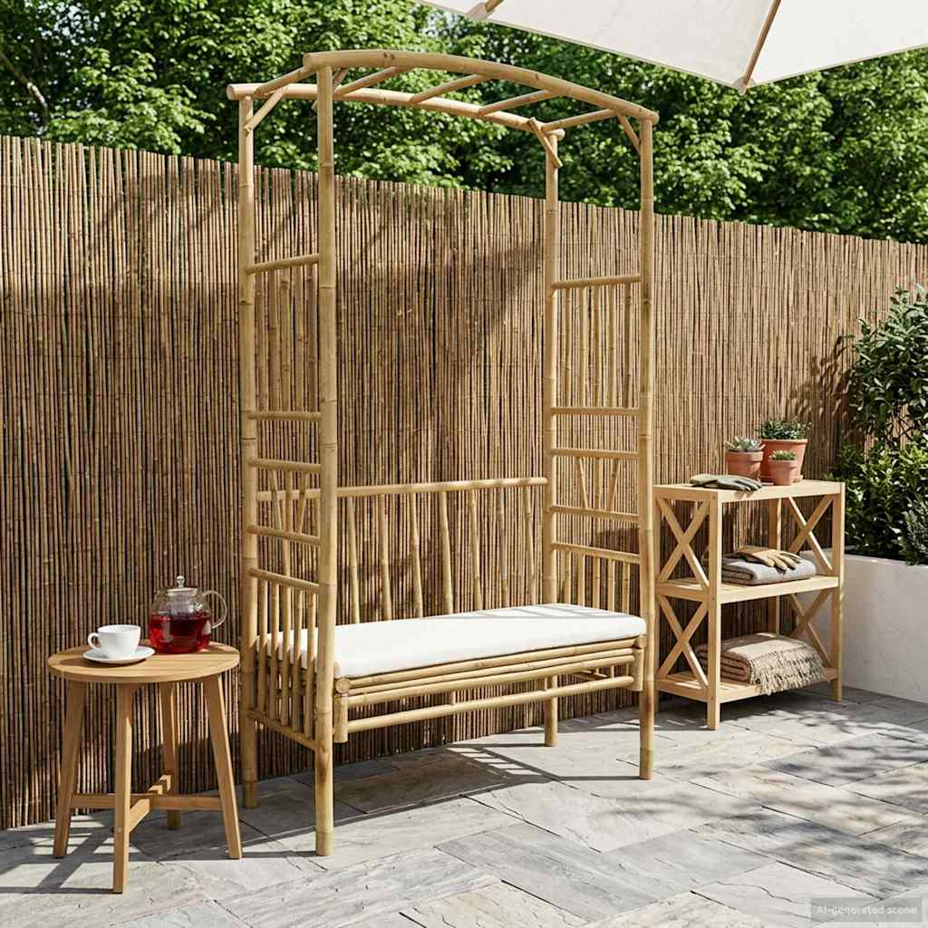 vidaXL Tuinboog met Bank Naturel 115 x 50 x 205 cm Bamboe