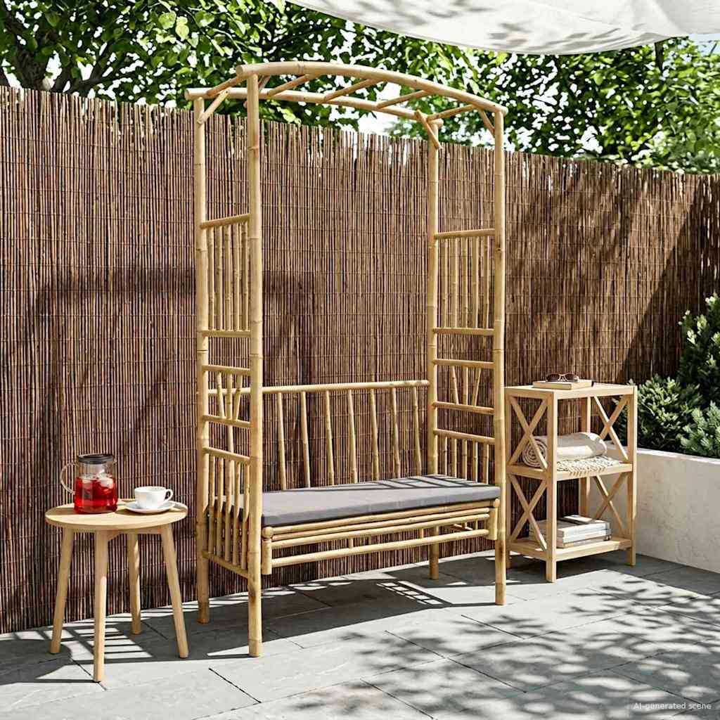vidaXL Tuinboog met Bank Naturel 115 x 50 x 205 cm Bamboe