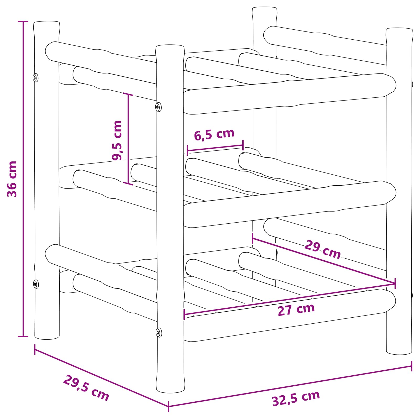 vidaXL Wijnrek Naturel 32,5 x 29,5 x 36 cm Bamboe