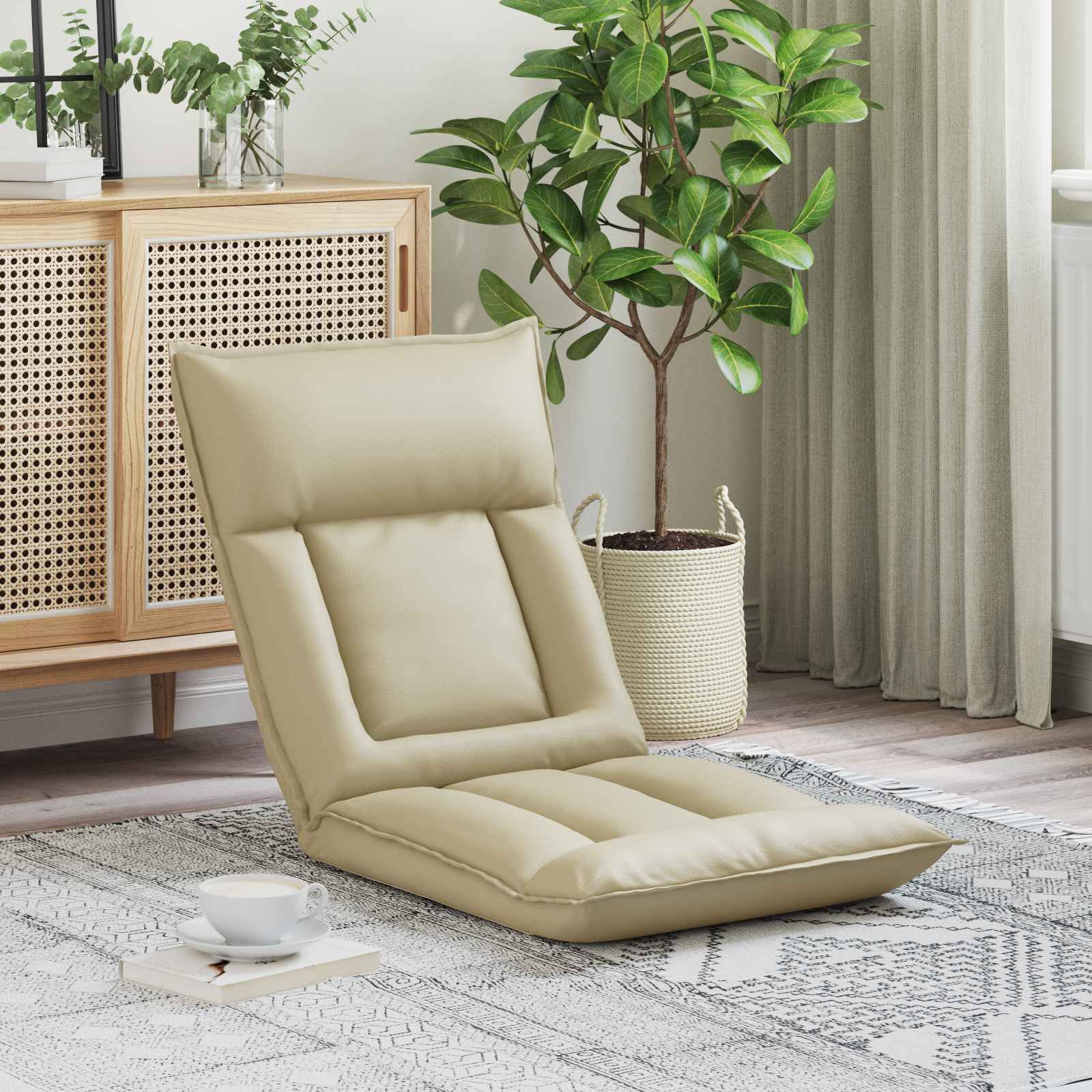 vidaXL Vloerstoel Crème 55 x 61 x 70 cm Nep Leer