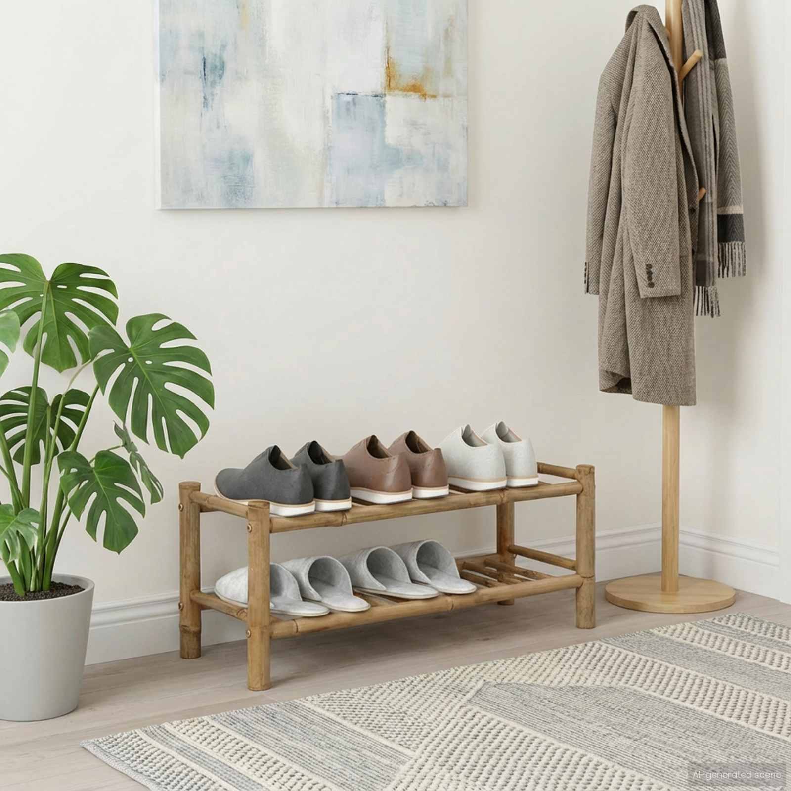 vidaXL Schoenenrek met plank met opslag Naturel 68 x 28 x 30 cm Bamboe