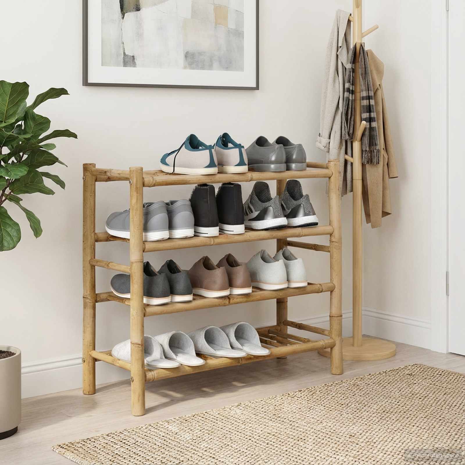 vidaXL Schoenenrek met plank met opslag Naturel 68 x 28 x 30 cm Bamboe