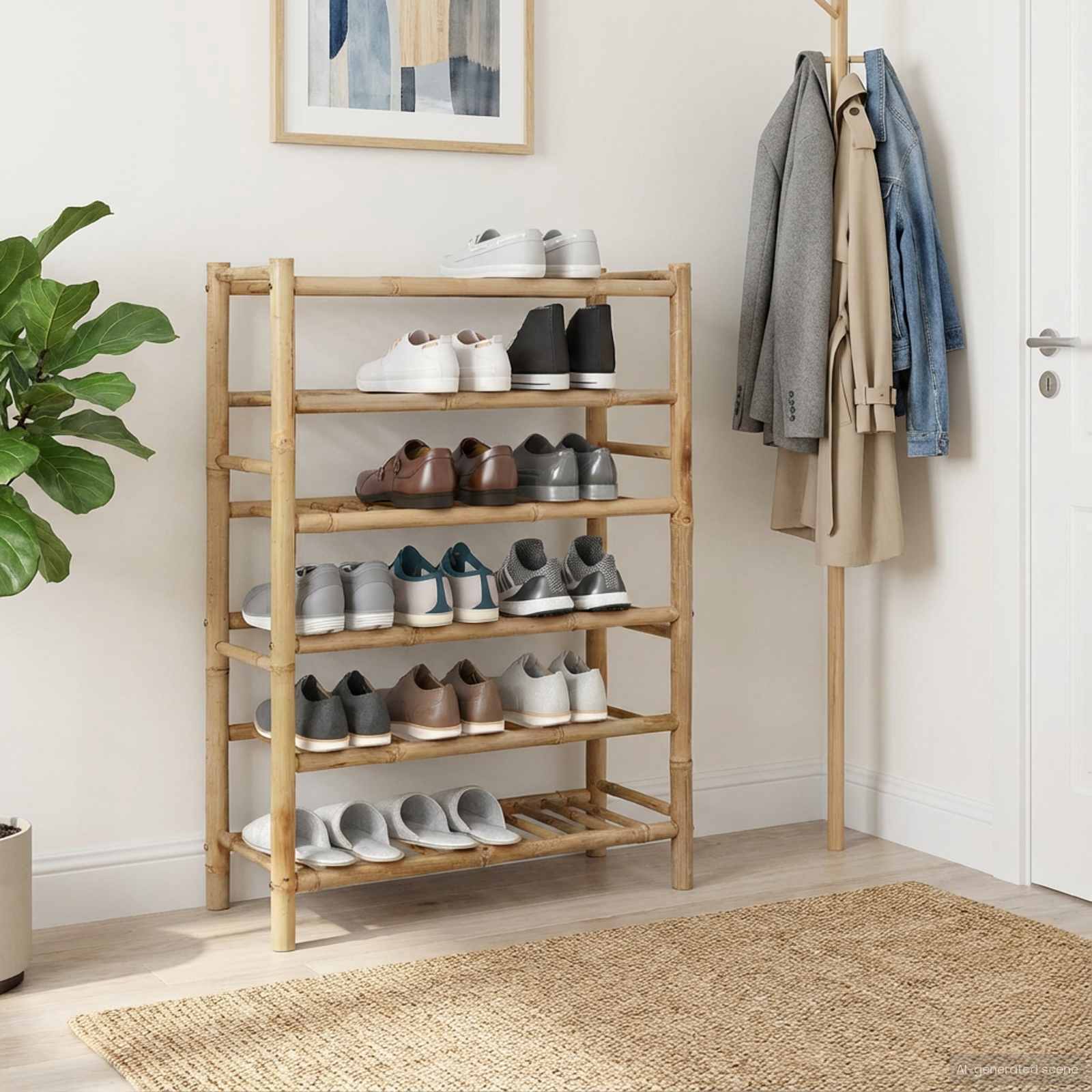 vidaXL Schoenenrek met plank met opslag Naturel 68 x 28 x 30 cm Bamboe