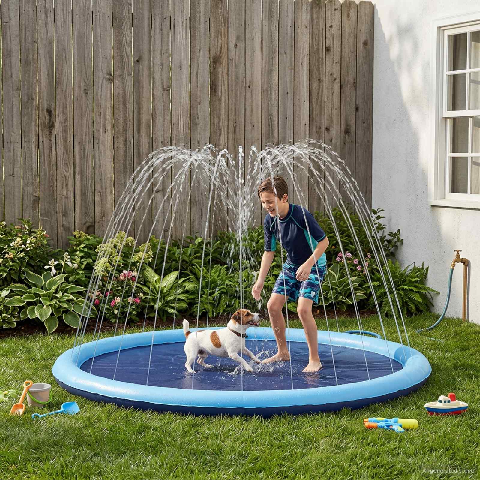 vidaXL Waterspeelmat voor kinderen en honden Blauw Ø200 x 9 cm PVC
