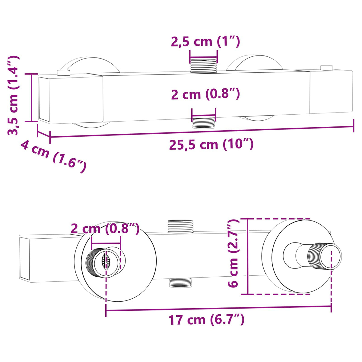 vidaXL Thermostatische douchemixer RVS 201 25,5 x 7 x 6 cm zilver