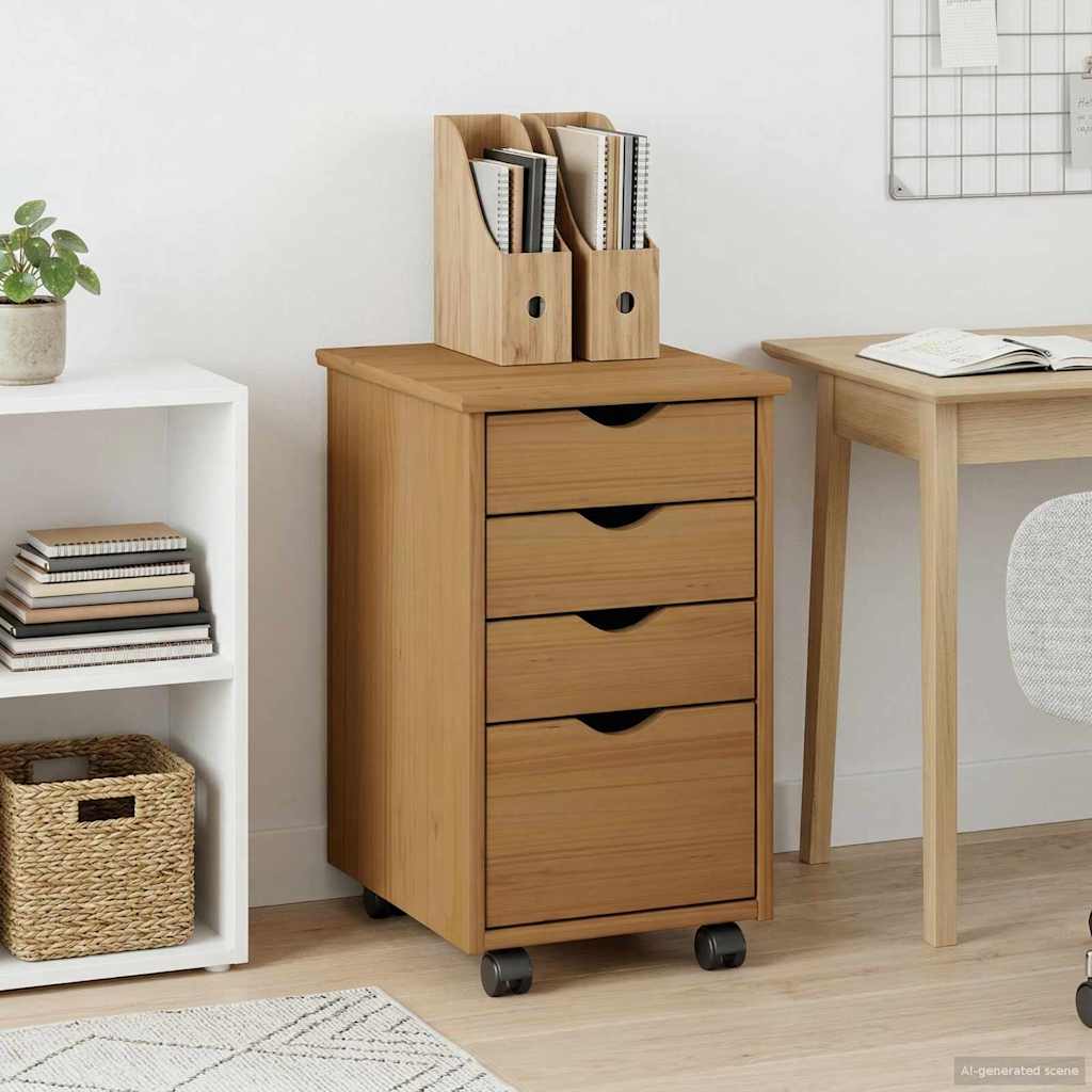 vidaXL Rolling Kast met wiel Wit 34 x 39 x 56 cm Massief Vurenhout