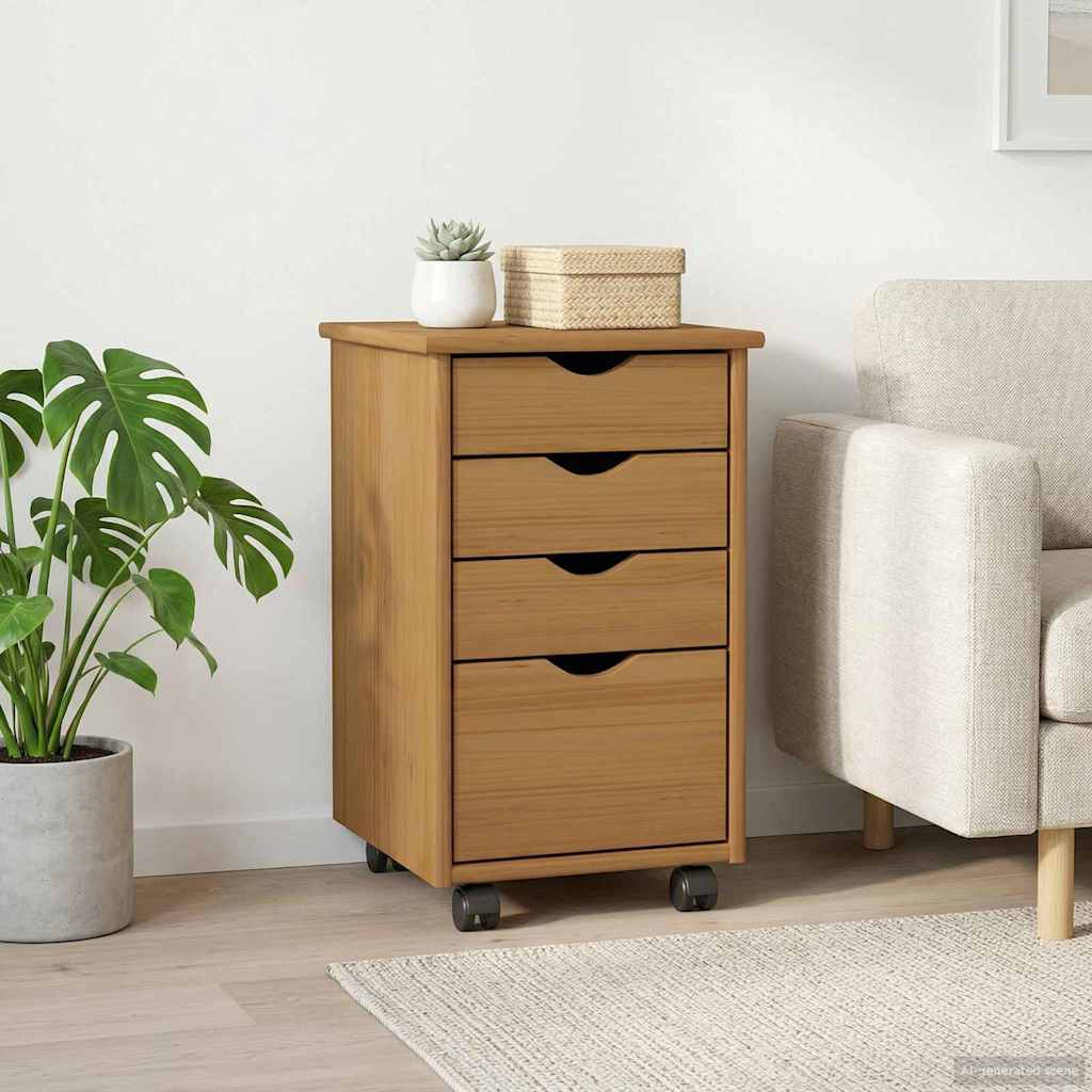 vidaXL Rolling Kast met wiel Wit 34 x 39 x 56 cm Massief Vurenhout