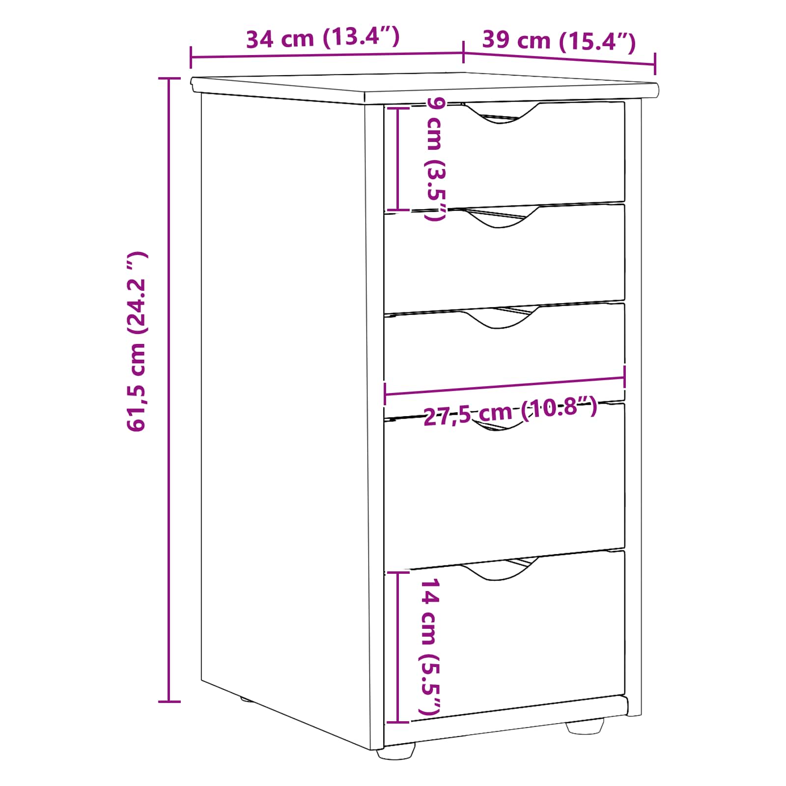 vidaXL Kast Honingbruin 34 x 39 x 61,5 cm Massief Vurenhout