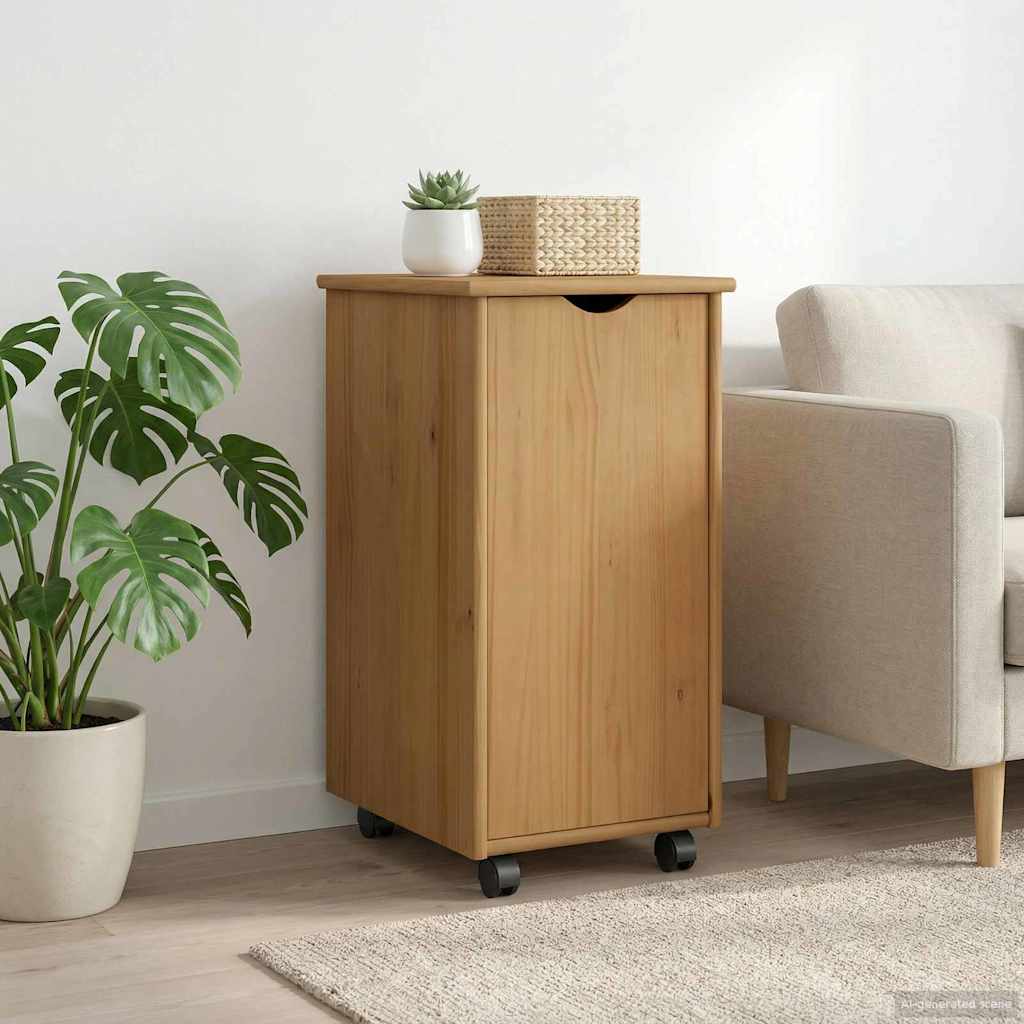 vidaXL Rolling Kast Honingbruin 34 x 39 x 65,5 cm Massief Vurenhout