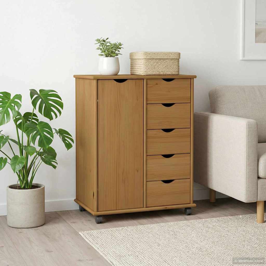 vidaXL Rolling Kast Honingbruin 63,5 x 39 x 79 cm Massief Vurenhout