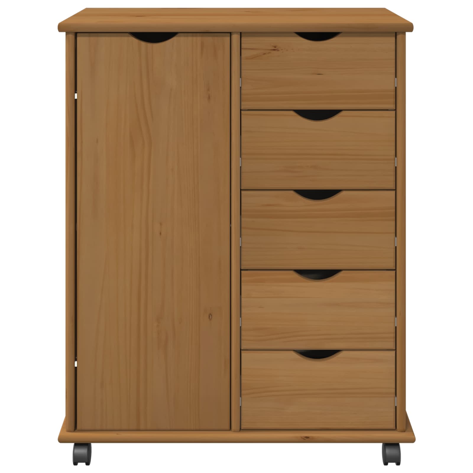 vidaXL Rolling Kast Honingbruin 63,5 x 39 x 79 cm Massief Vurenhout