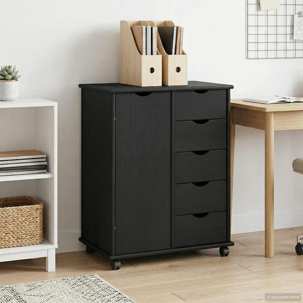 vidaXL Rolling Kast Honingbruin 63,5 x 39 x 79 cm Massief Vurenhout