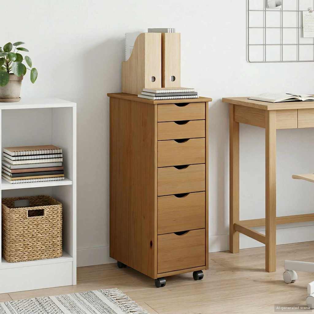 vidaXL Rolling Kast Honingbruin 34 x 39 x 93,5 cm Massief Vurenhout