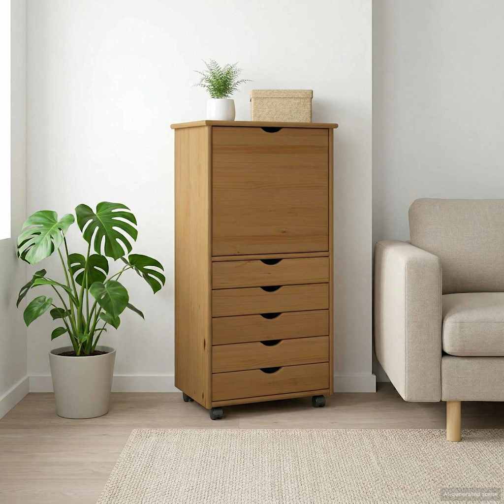 vidaXL Rolling Kast met wiel Bruin 53 x 39 x 103 cm Massief Vurenhout