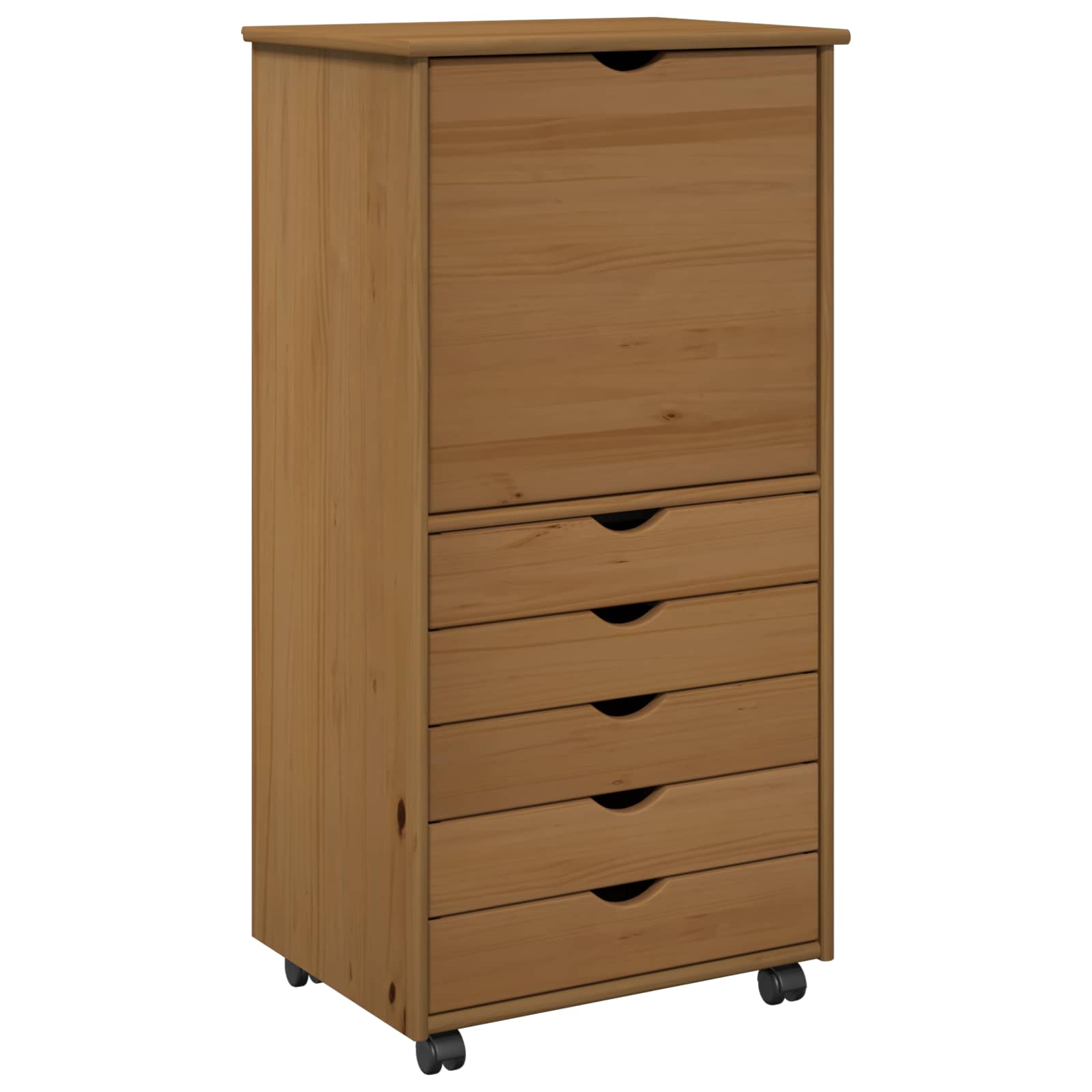 vidaXL Rolling Kast met wiel Bruin 53 x 39 x 103 cm Massief Vurenhout