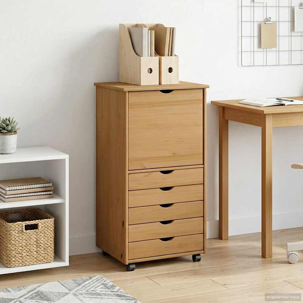 vidaXL Rolling Kast met wiel Bruin 53 x 39 x 103 cm Massief Vurenhout