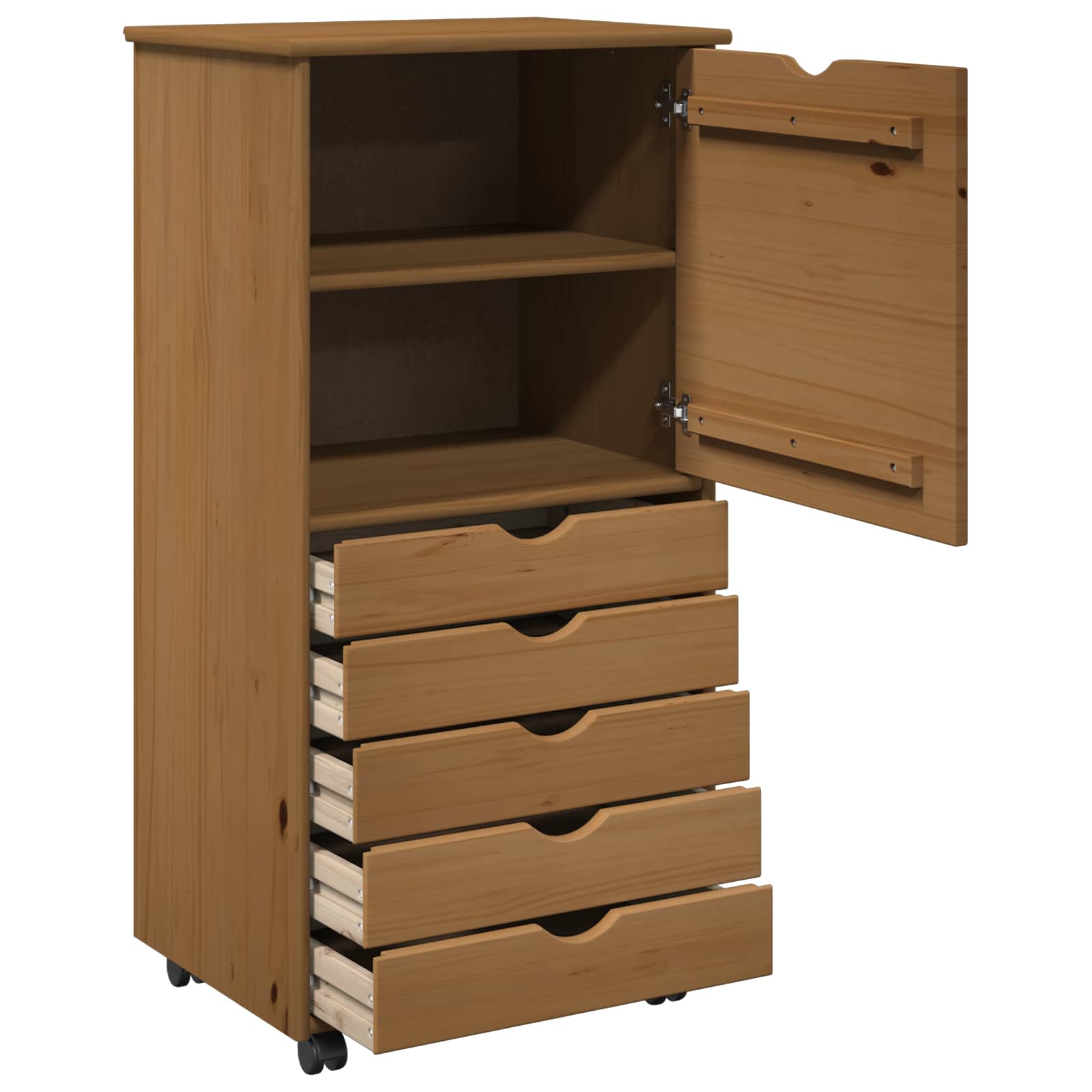 vidaXL Rolling Kast met wiel Bruin 53 x 39 x 103 cm Massief Vurenhout