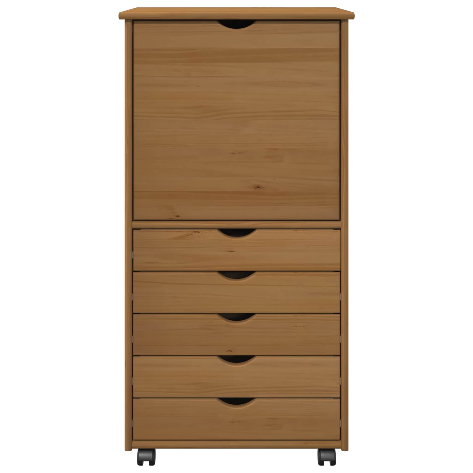 vidaXL Rolling Kast met wiel Bruin 53 x 39 x 103 cm Massief Vurenhout
