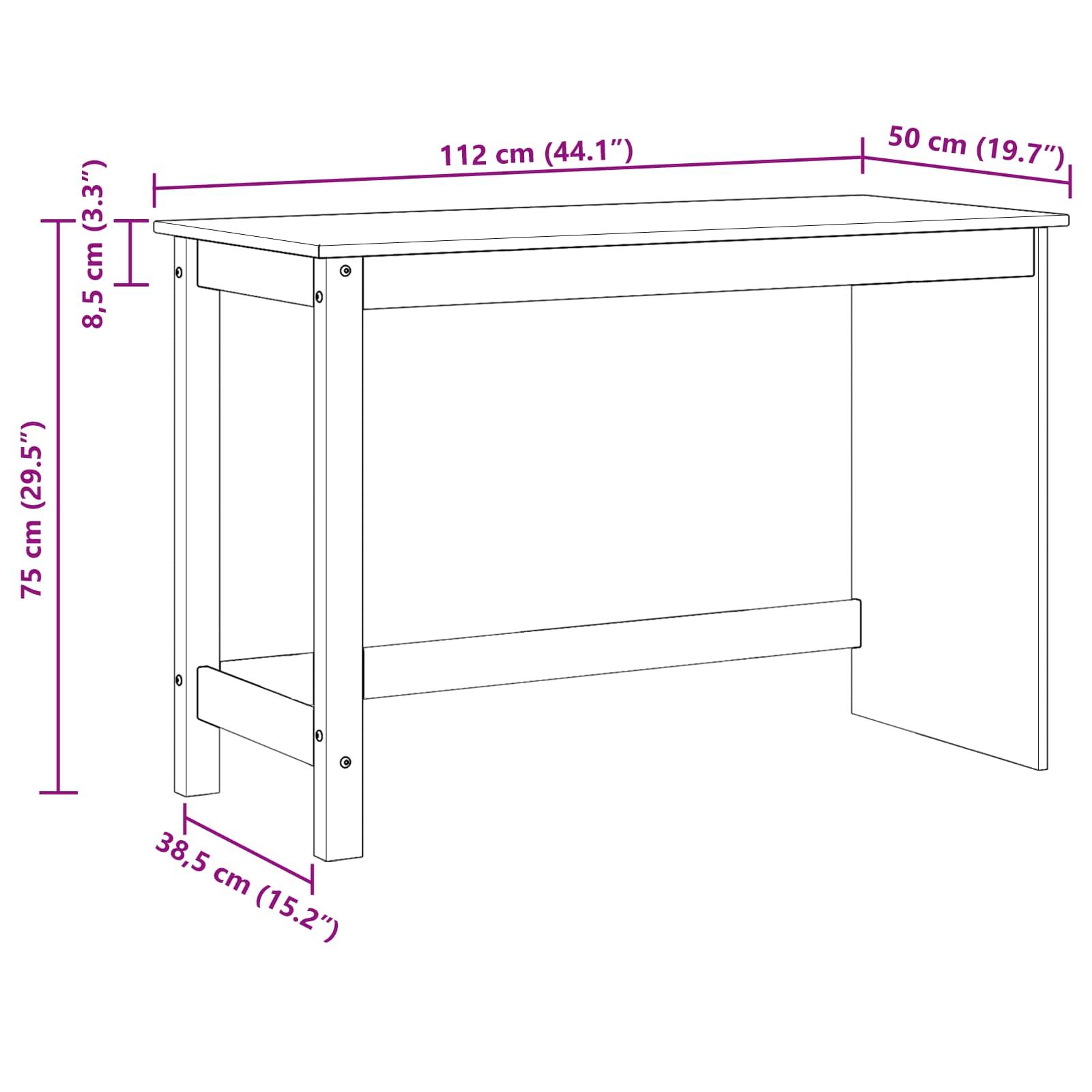 vidaXL Bureau Honingbruin 112 x 50 x 75 cm Massief Vurenhout