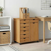 vidaXL Rolling Kast Honingbruin 63,5 x 39 x 65,5 cm Massief Vurenhout