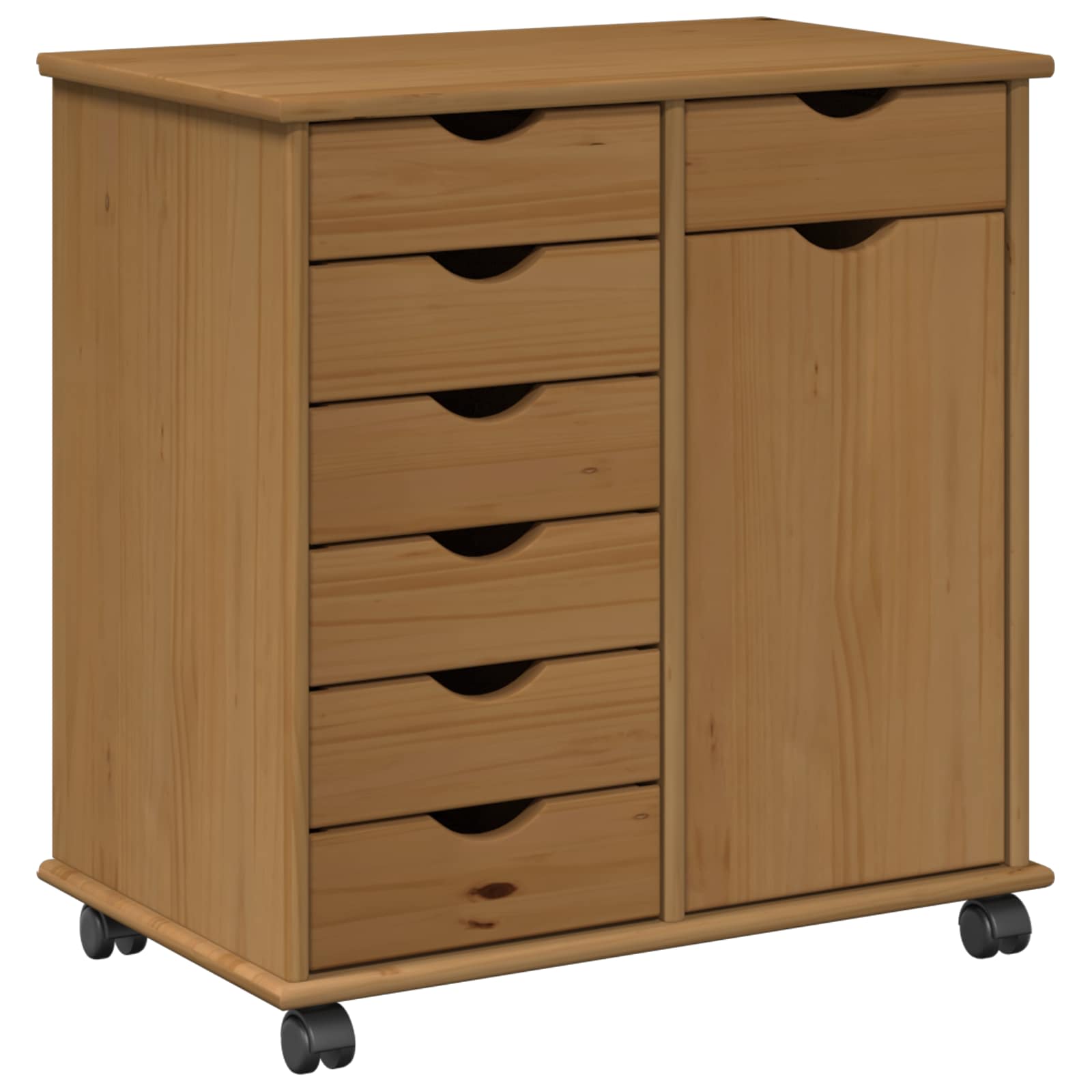 vidaXL Rolling Kast Honingbruin 63,5 x 39 x 65,5 cm Massief Vurenhout