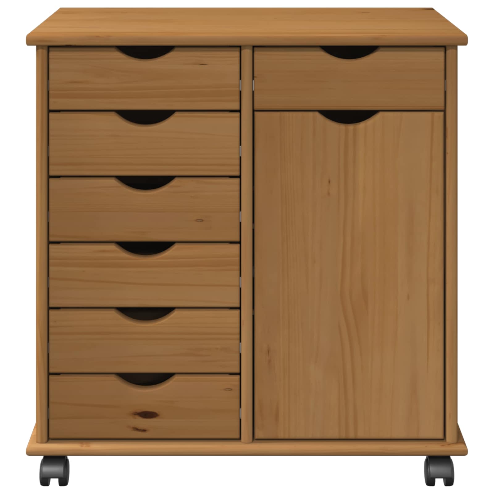 vidaXL Rolling Kast Honingbruin 63,5 x 39 x 65,5 cm Massief Vurenhout