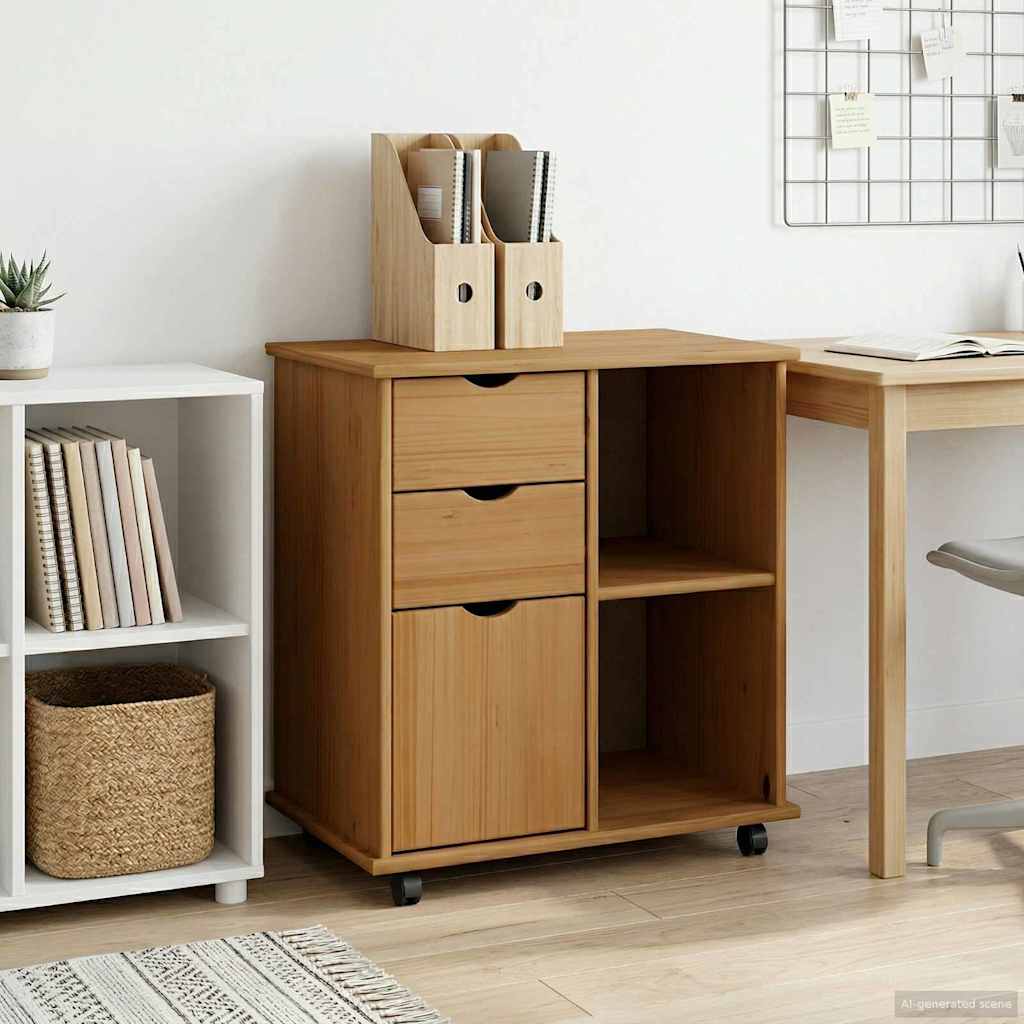 vidaXL Rolling Kast Honingbruin 63,5 x 39 x 65,5 cm Massief Vurenhout