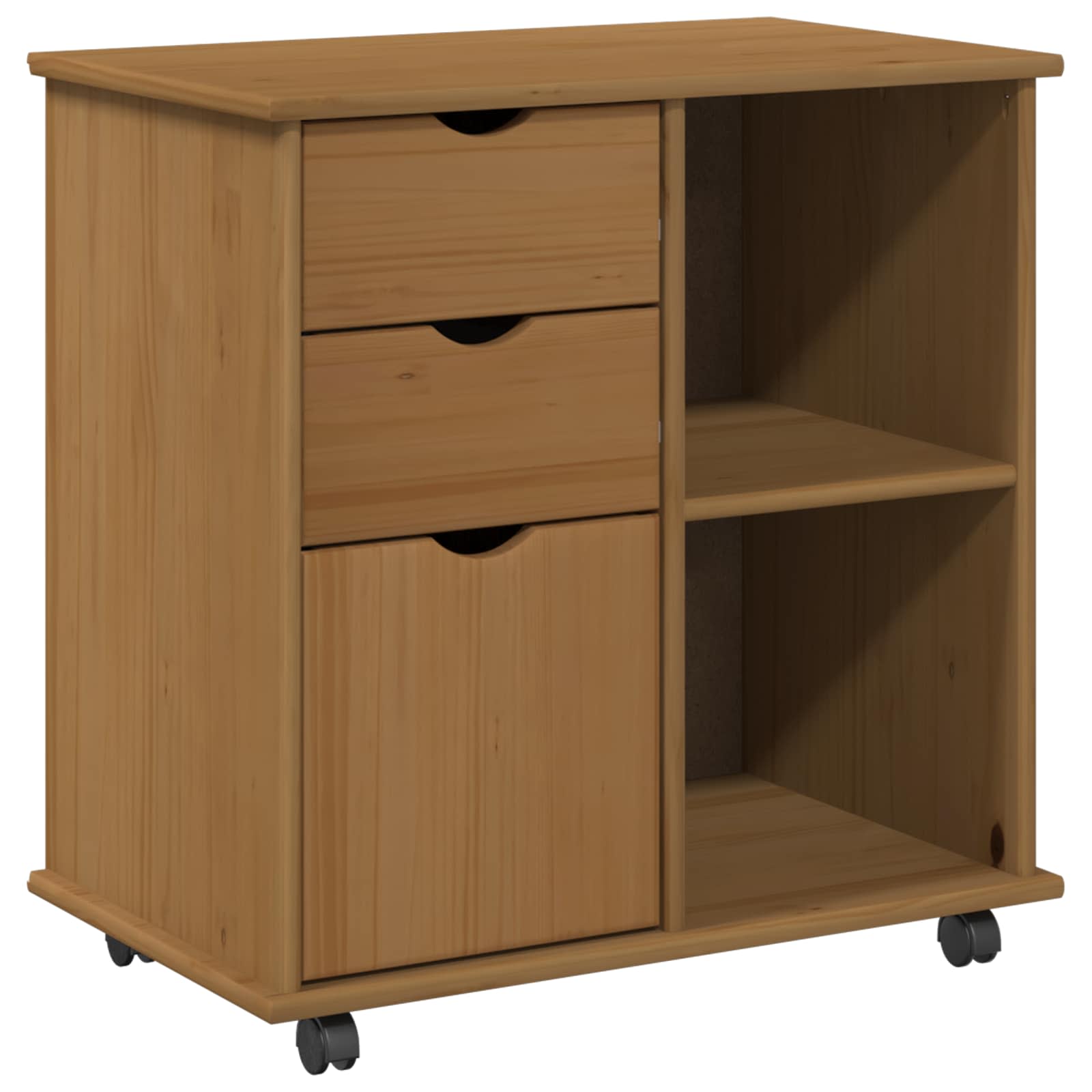 vidaXL Rolling Kast Honingbruin 63,5 x 39 x 65,5 cm Massief Vurenhout