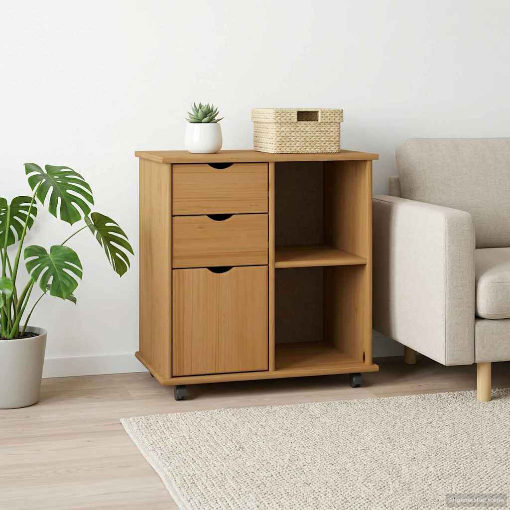 vidaXL Rolling Kast Honingbruin 63,5 x 39 x 65,5 cm Massief Vurenhout