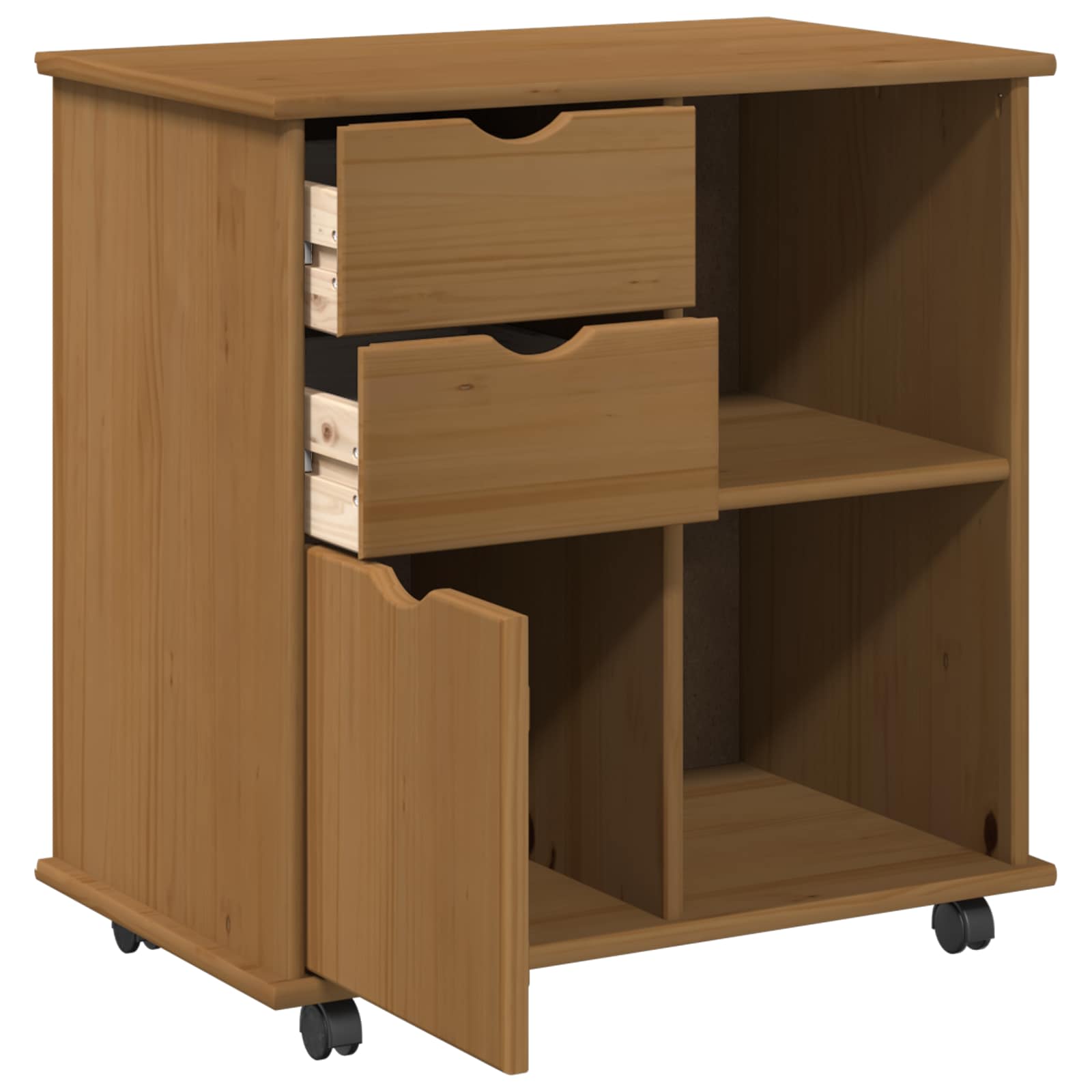 vidaXL Rolling Kast Honingbruin 63,5 x 39 x 65,5 cm Massief Vurenhout