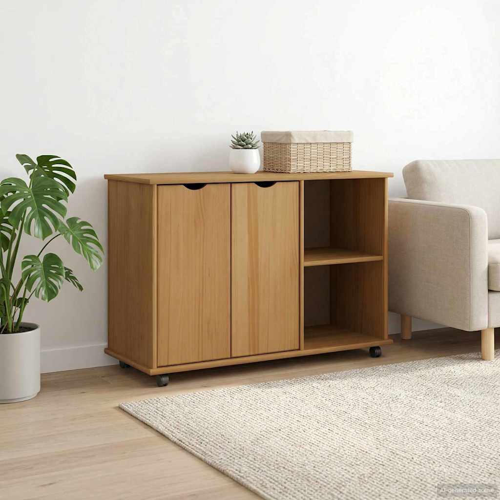 vidaXL Rolling Kast Honingbruin 100 x 39 x 65,5 cm Massief Vurenhout