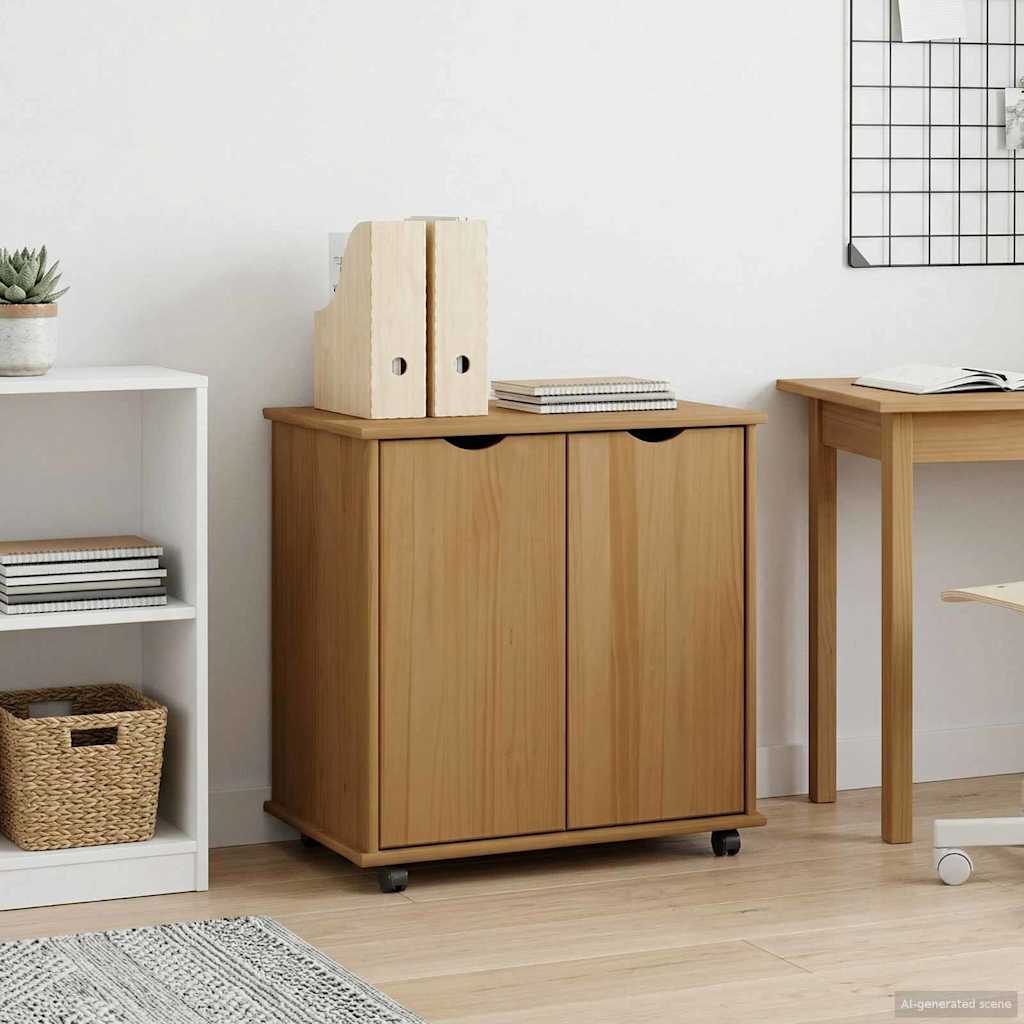vidaXL Rolling Kast Honingbruin 100 x 39 x 65,5 cm Massief Vurenhout