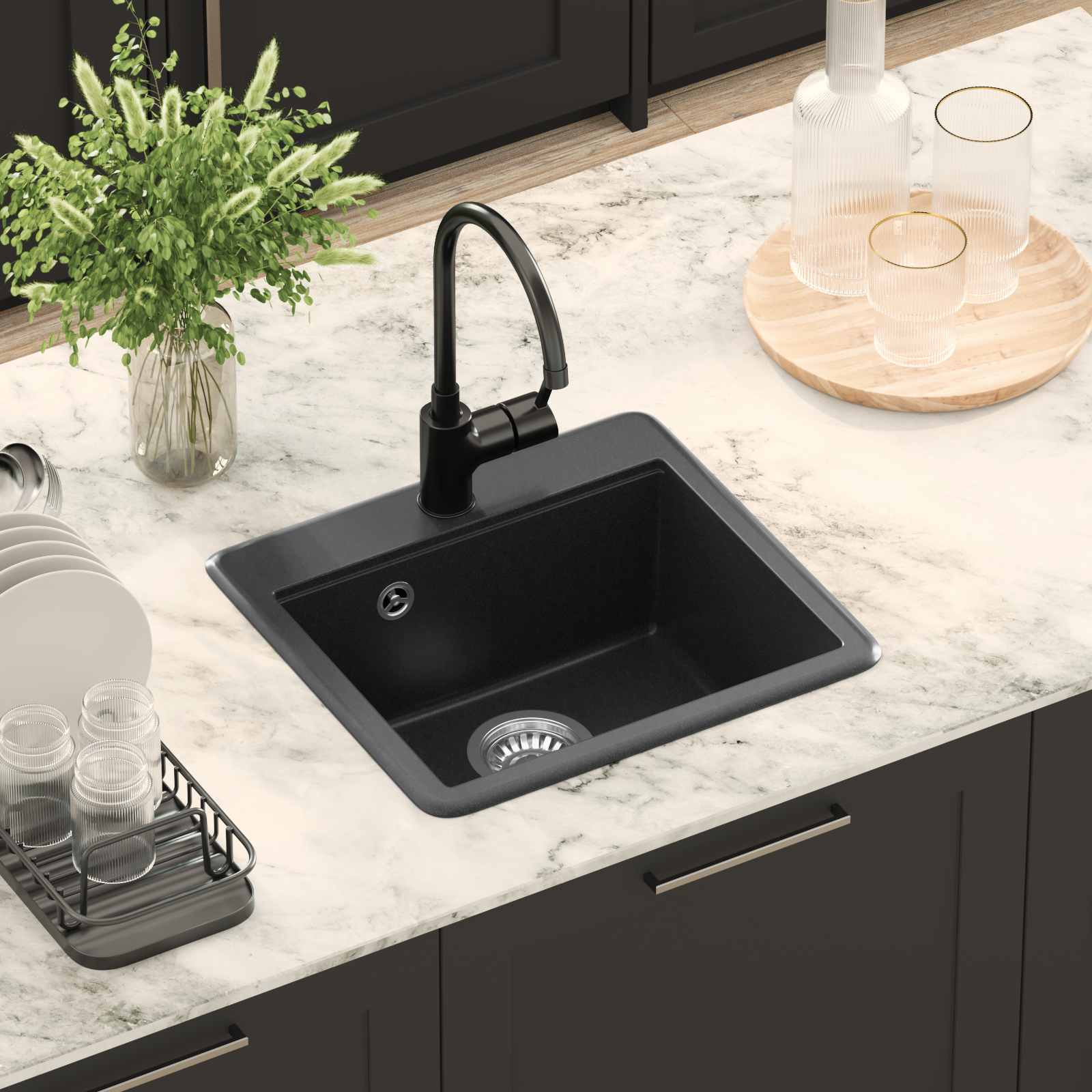 vidaXL Wasbak Zwart 470 x 440 mm Graniet