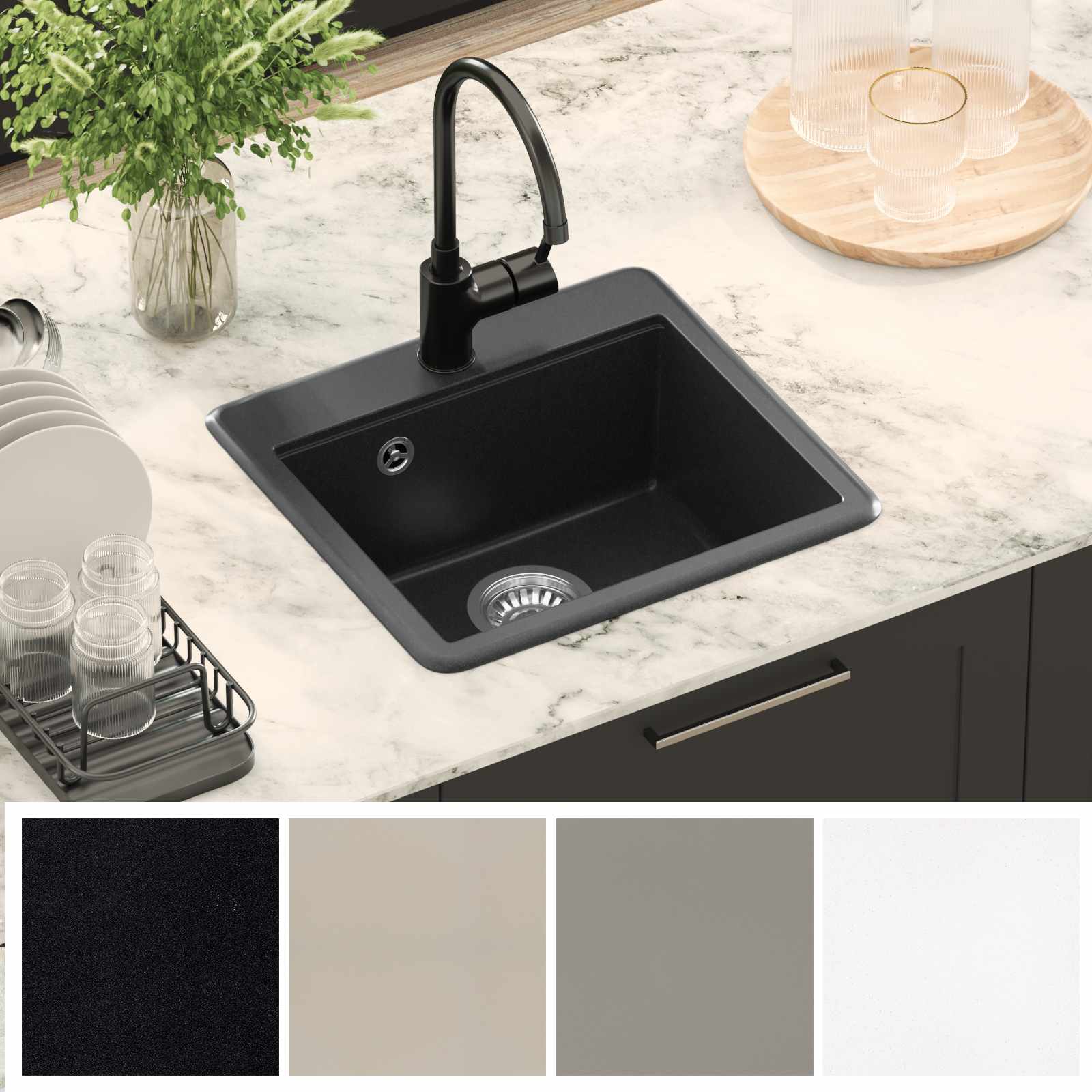 vidaXL Wasbak Zwart 470 x 440 mm Graniet