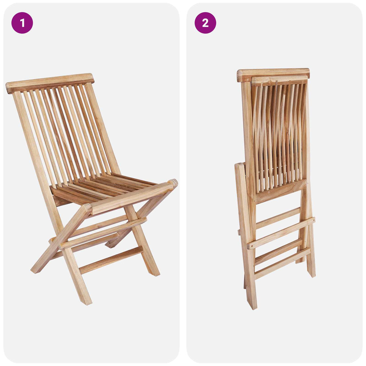 vidaXL Opvouwbare Tuinstoel 2 st Naturel Massief Teakhout