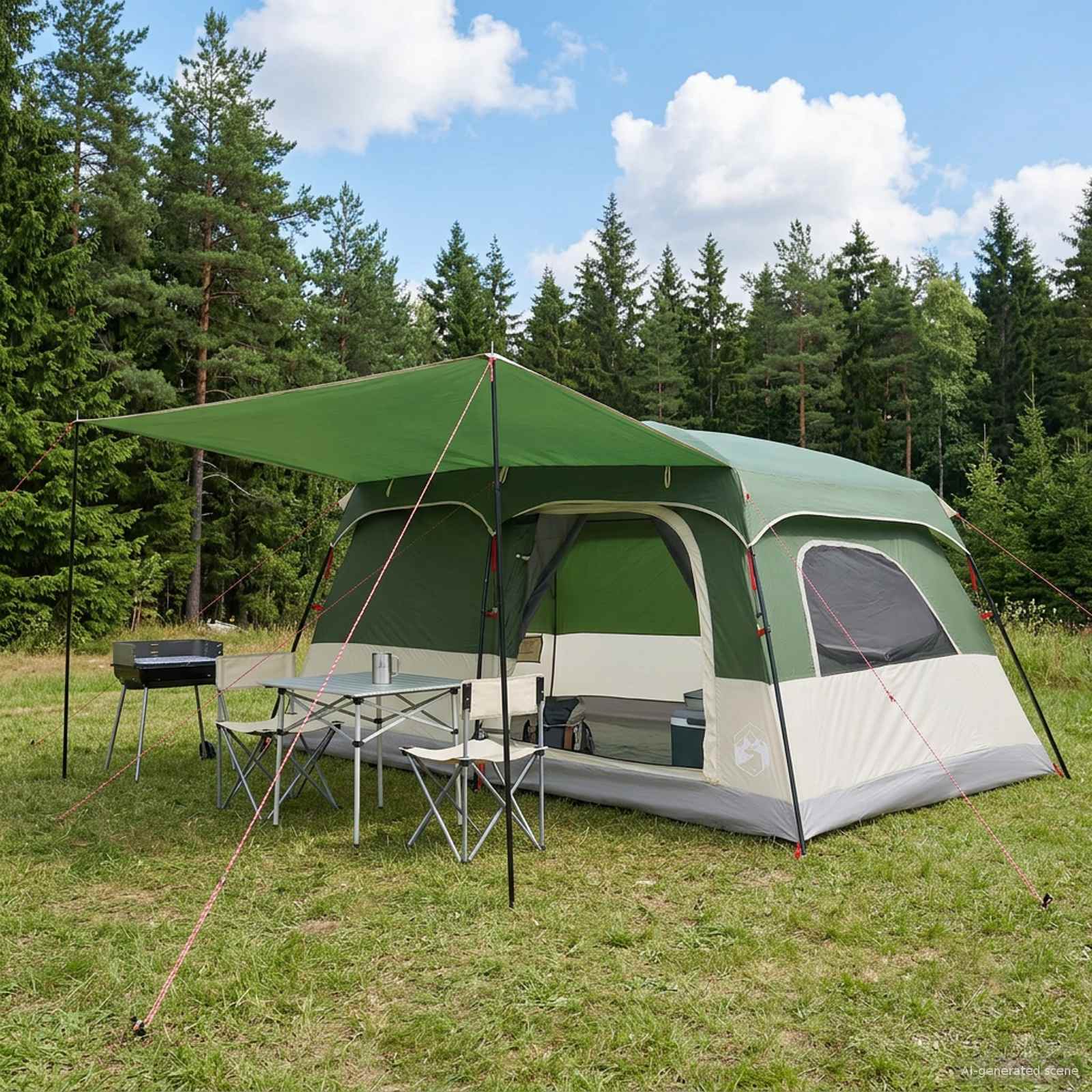 vidaXL Gezinstent met dak Groen 320 x 210 x 180 cm Polyester