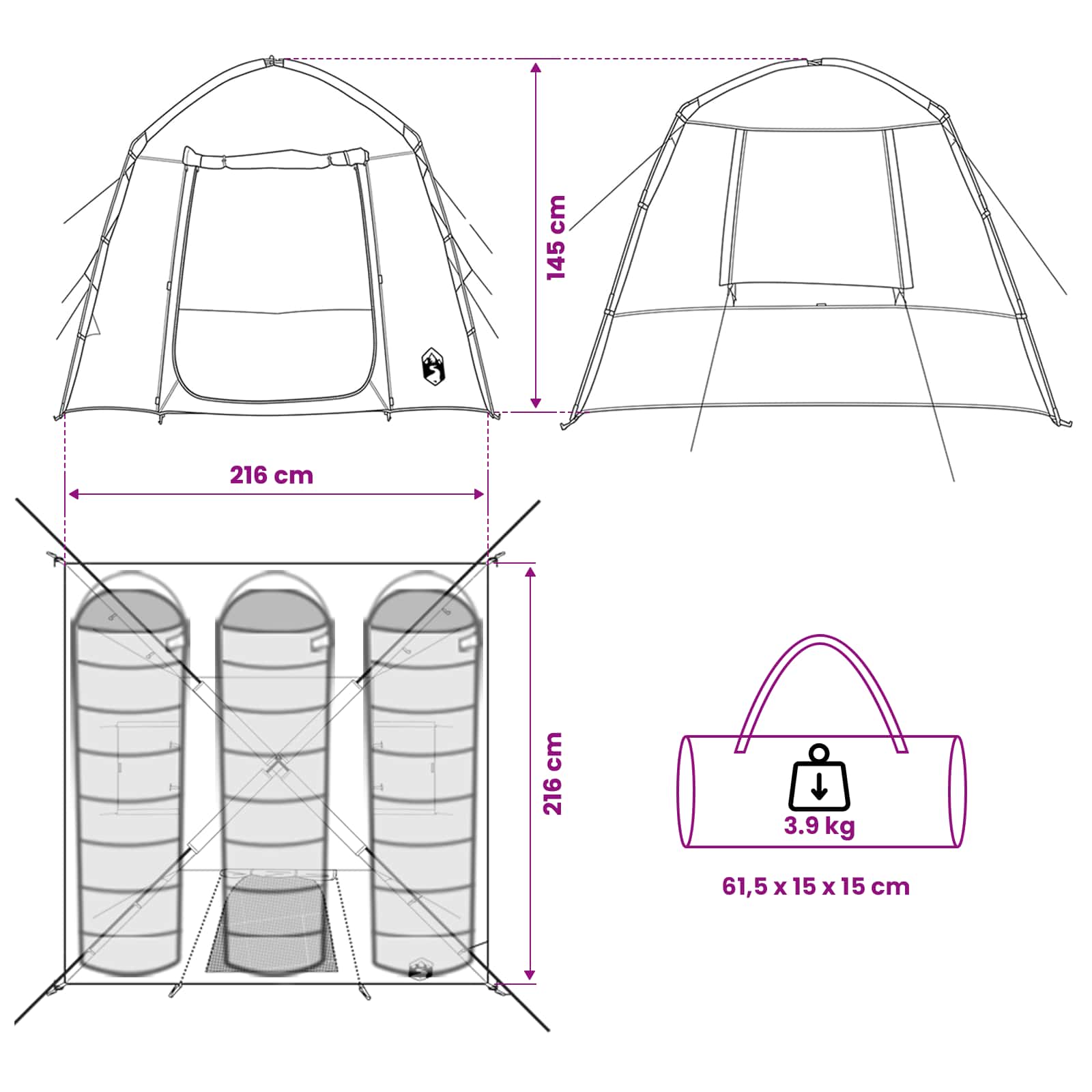 vidaXL Huisje Tent met dak Groen 210 x 210 x 138 cm Polyester