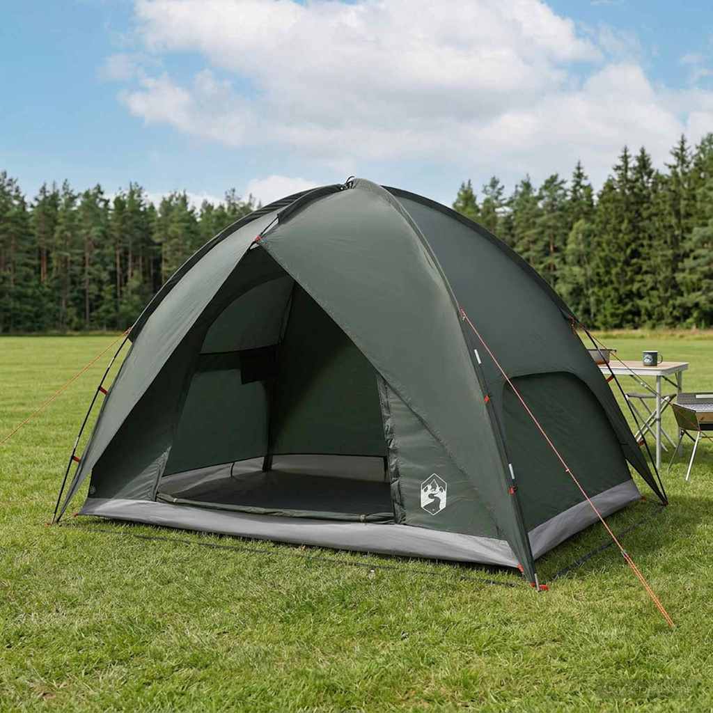 vidaXL Camping Tent met Regenhoes Waterdicht Groen 245 x 245 x 149 cm