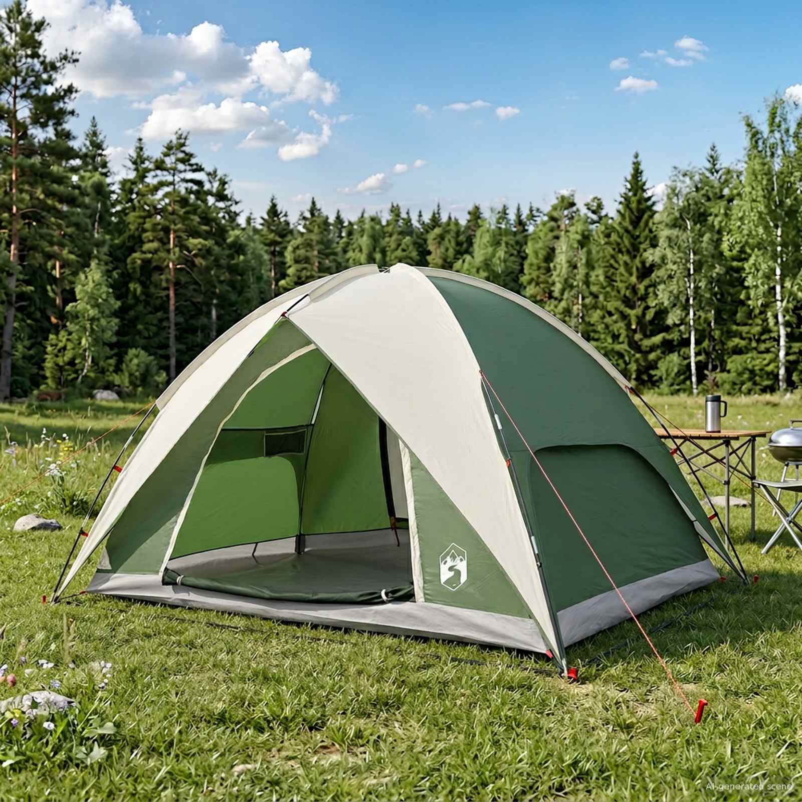vidaXL Camping Tent met Regenhoes Waterdicht Groen 245 x 245 x 149 cm
