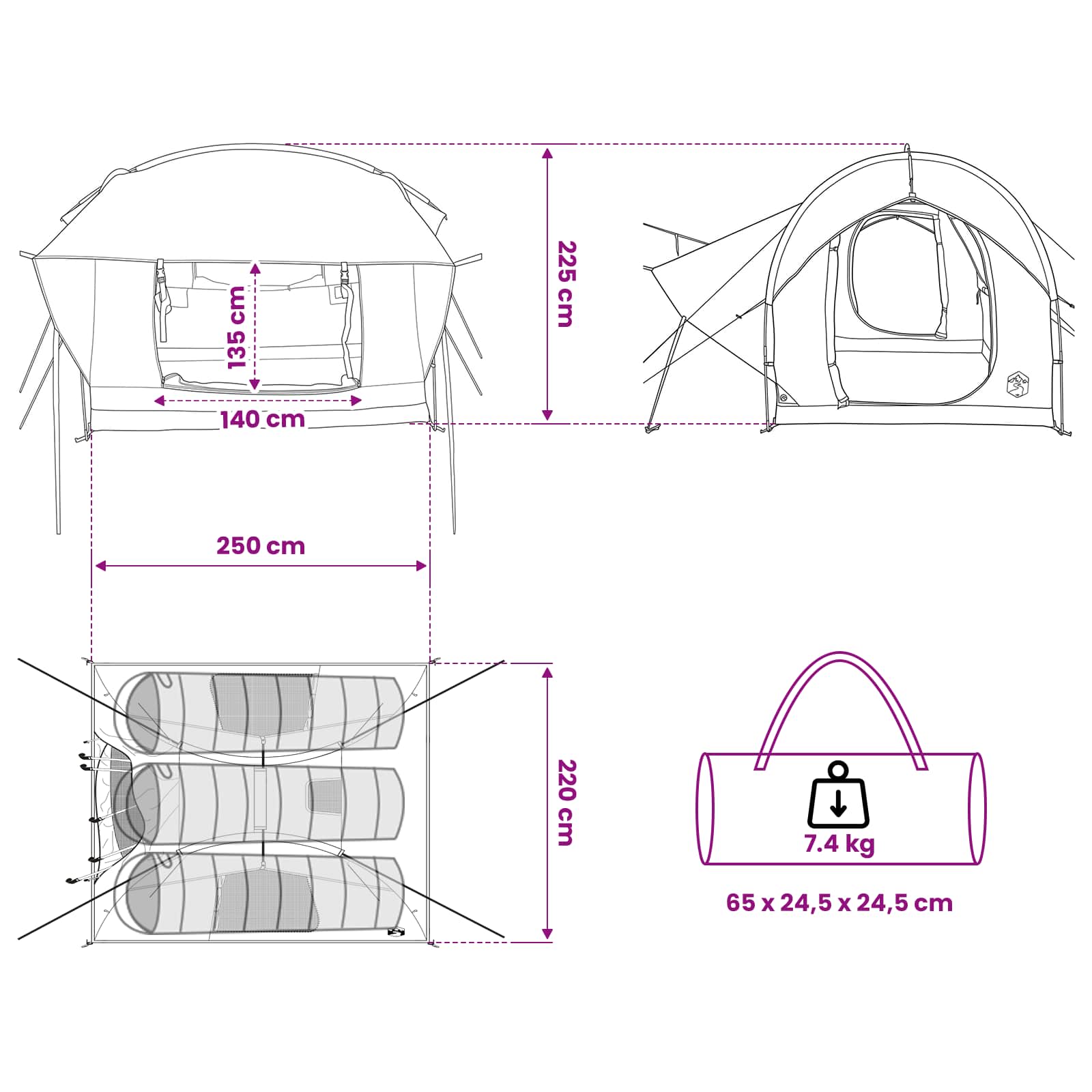 vidaXL Autotent met dak Groen 239 x 210 x 210 cm Polyester en staal