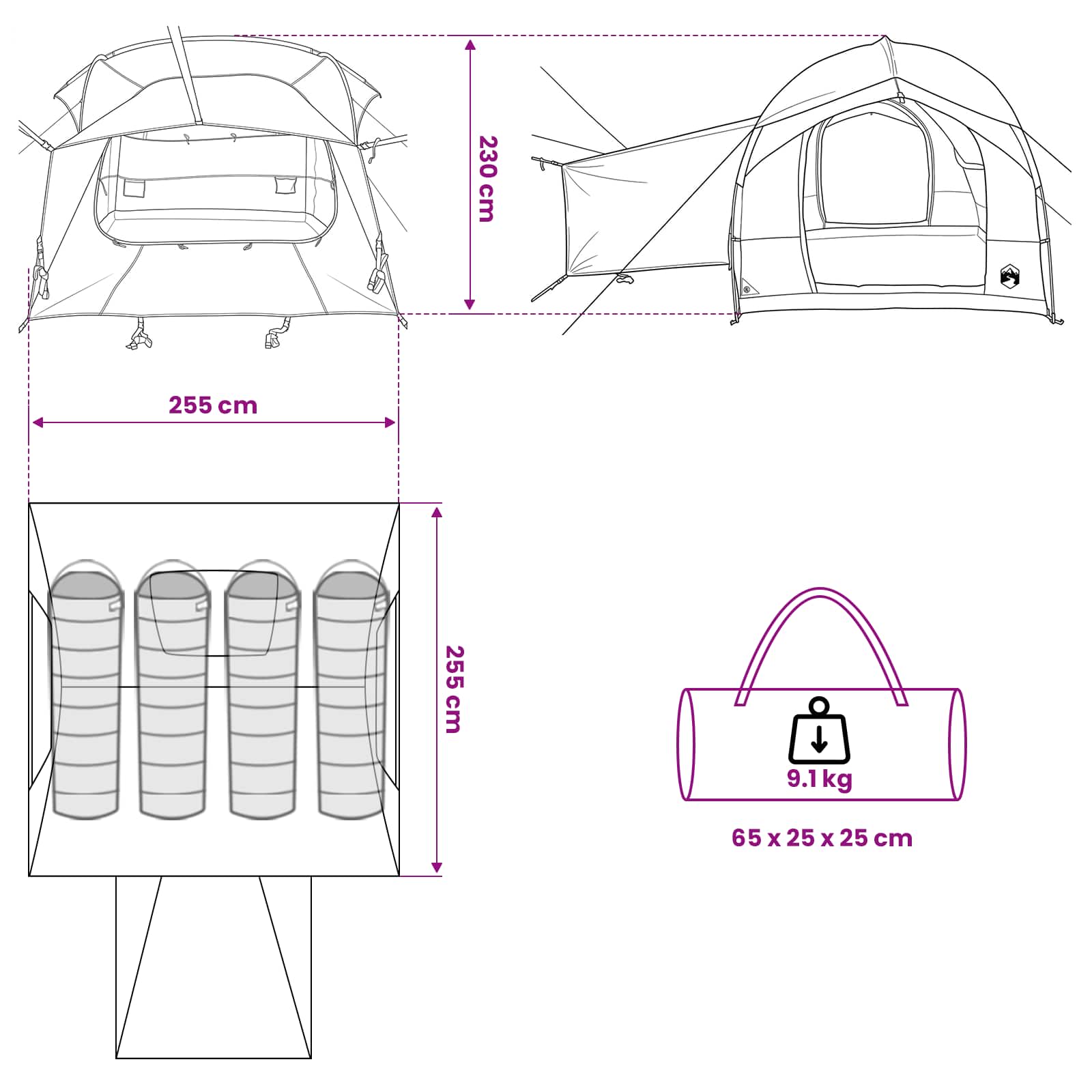 vidaXL Tailgate Tent met Regenfly Waterdicht Groen 4-persoons