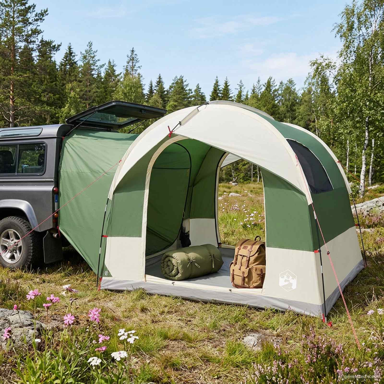 vidaXL Tailgate Tent met Regenfly Waterdicht Groen 4-persoons