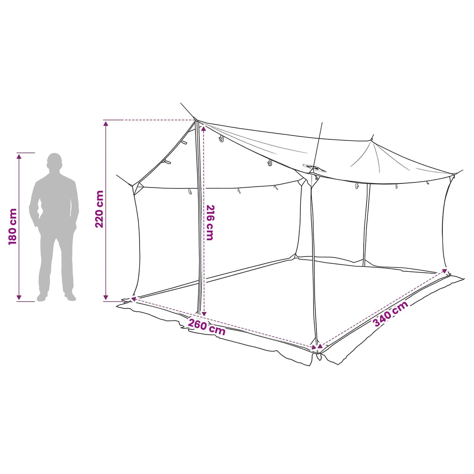 vidaXL Campingzeil met gaaswanden Groen 340 x 260 x 220 cm