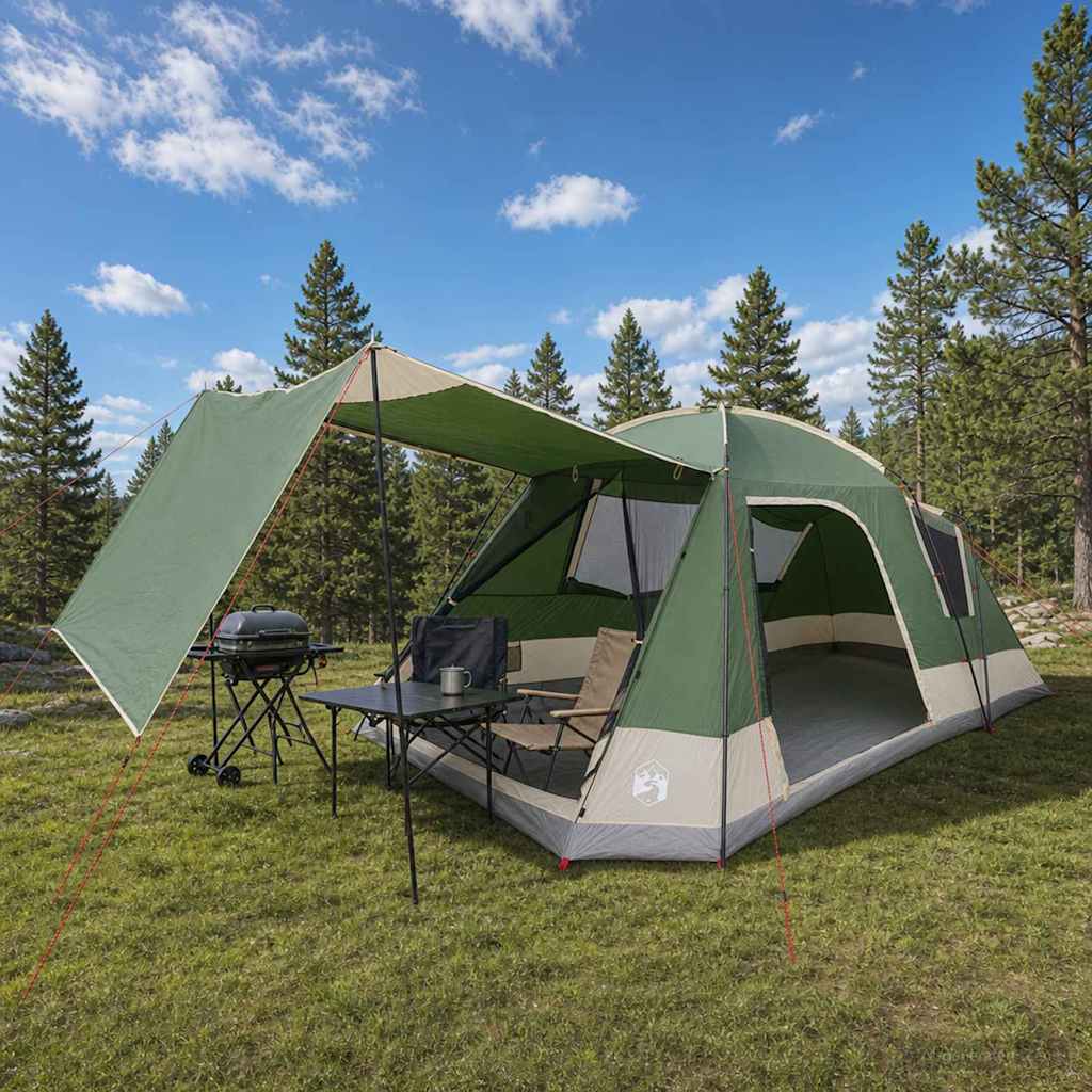vidaXL Huisje Tent met dak Groen 12-Persoons Polyester en staal