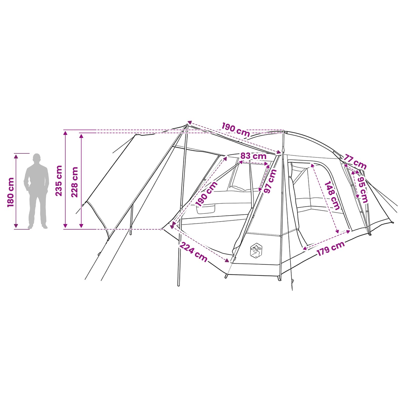 vidaXL Huisje Tent met dak Groen 12-Persoons Polyester en staal
