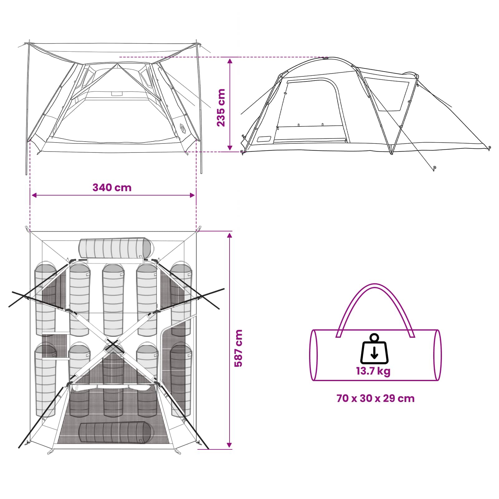vidaXL Huisje Tent met dak Groen 12-Persoons Polyester en staal